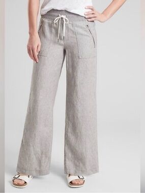 Athleta Relaxed Wide-Leg Linen Pants in Light Gray